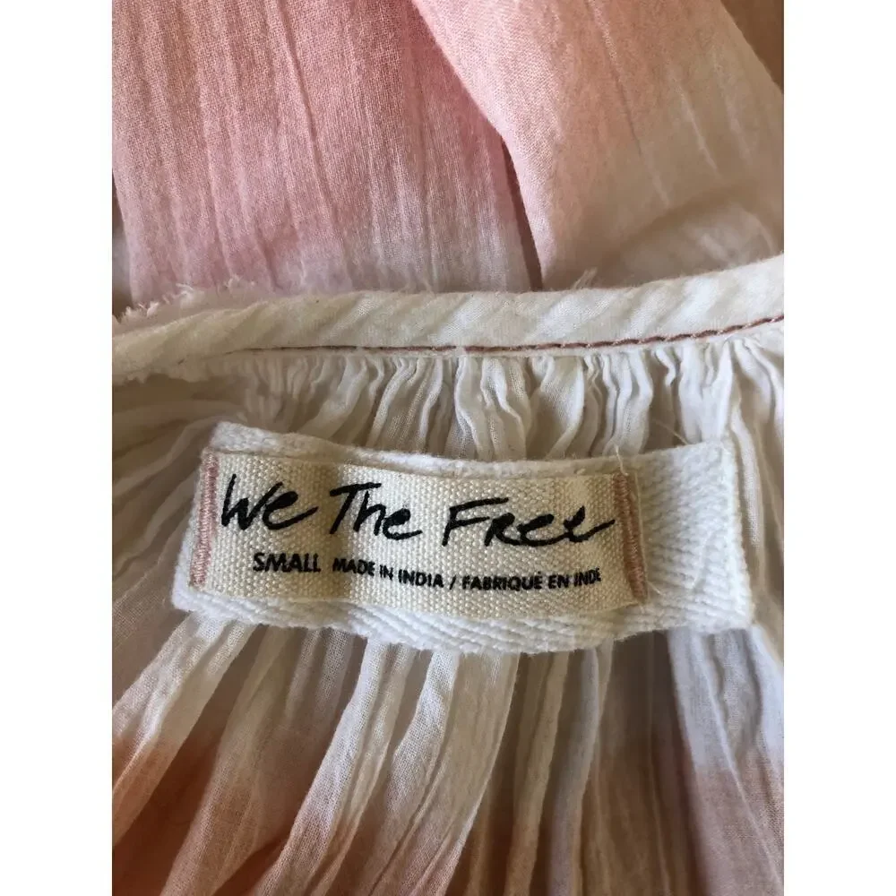 We The Free Sweet Stripe Orange and White Balloon Sleeve Boho Oversized Blouse - Picture 5 of 13